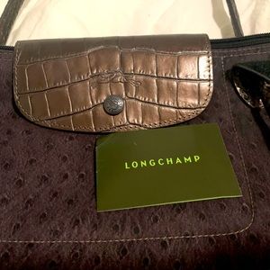 Authentic Longchamp Embossed Croc Leather Trim and Ostrich Embossed body.